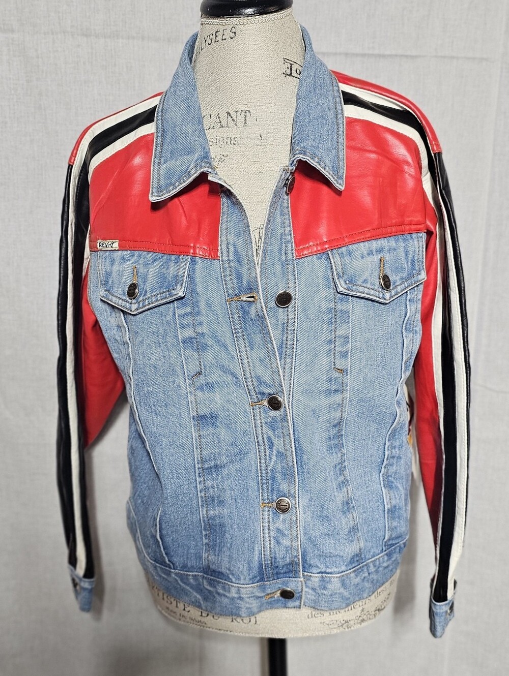 Denim & Red Leather Trim Jacket - Women's Two-Tone Jean Jacket